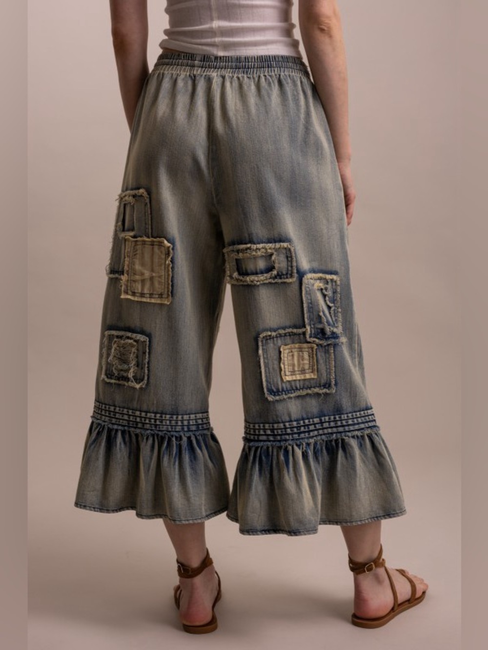 3 Left!! N1 Bluevelvet 🔥Embroidered Ruffle-Hem Wide Leg Jeans - Picture 7 of 9